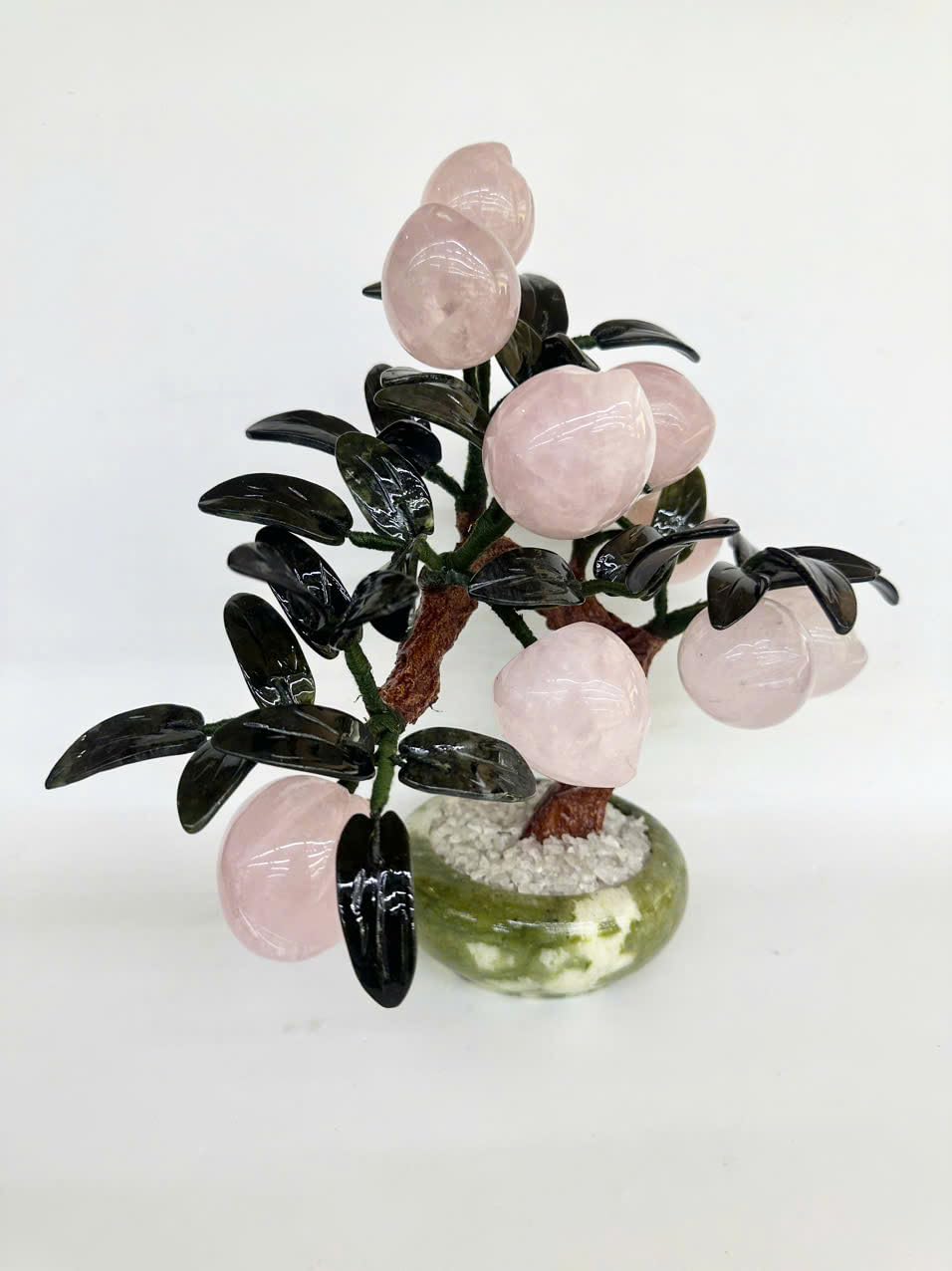 Rose Quartz Crystal Peach Tree Bonsai Feng Shui Money Tree