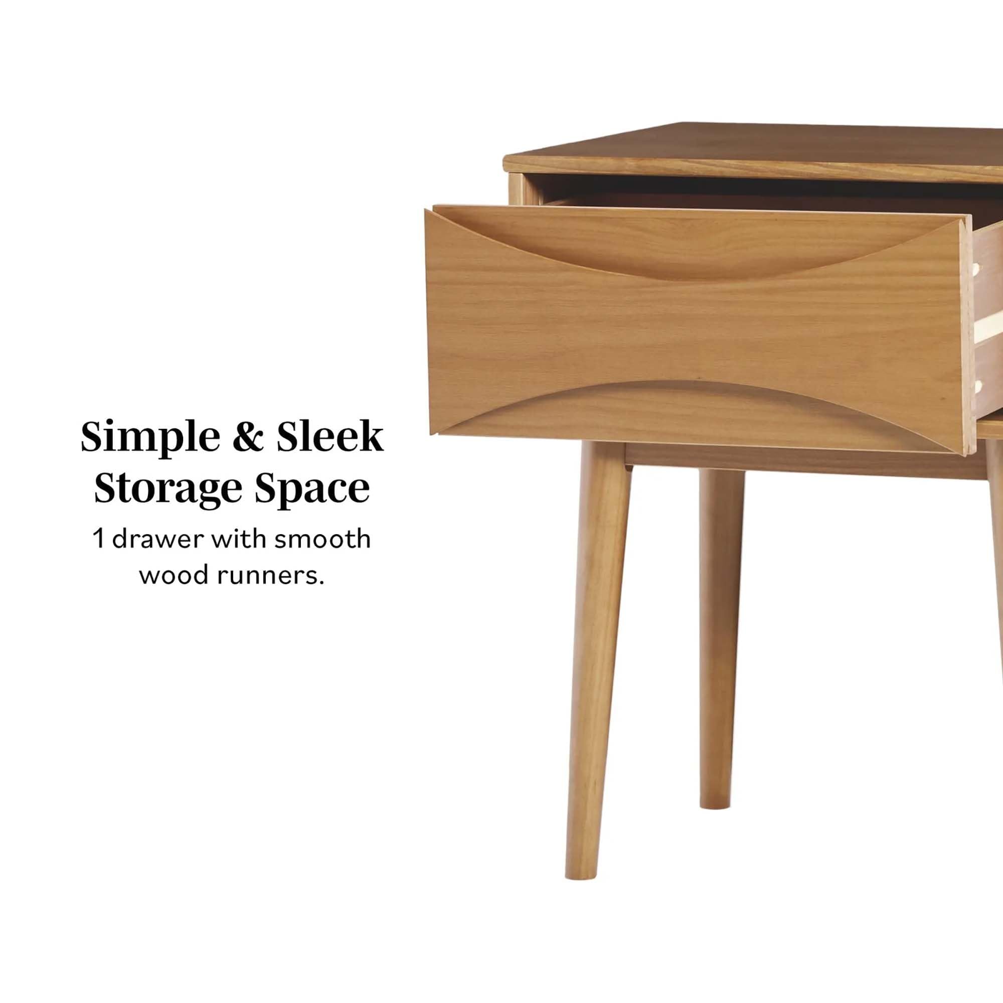 Solid Wood Retro 1-Drawer Nightstand