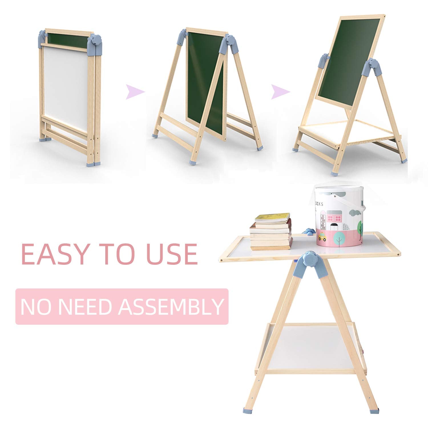 QZMTOY Kids Art Easel, Deluxe Standing Easel Set, Adjustable Art Table, Dry Erase Board&Chalkboard Double Sided Stand, 360°Rotating Drawing Easels with Art Supplies, Adjust Height 28-39in