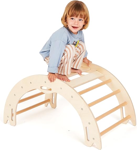 GROWGO Climbing Arch for Toddlers, Multiuse Montessori Climber, Toddler Rocker, Wooden Balance Board, Toy Storage, Easy to Assemble Play Gym - Detailed Guide Included, Perfect for Active Play