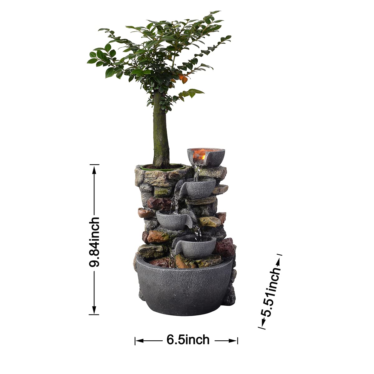 Indoor Tabletop Fountain with LED Lights and Plant Pot