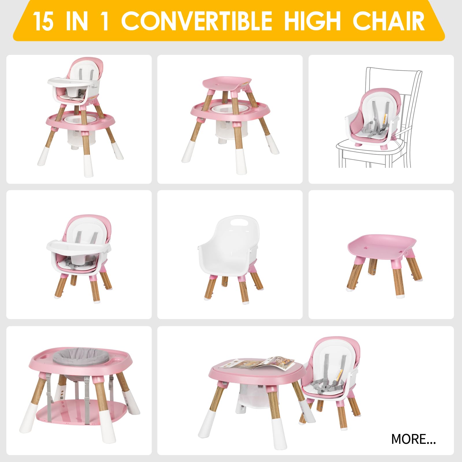 15-in-1 Convertible High Chair for Babies and Toddlers