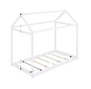 Wood House Bed,Floor Bed with Wood Slats,No Box Spring Needed,Twin Size, White