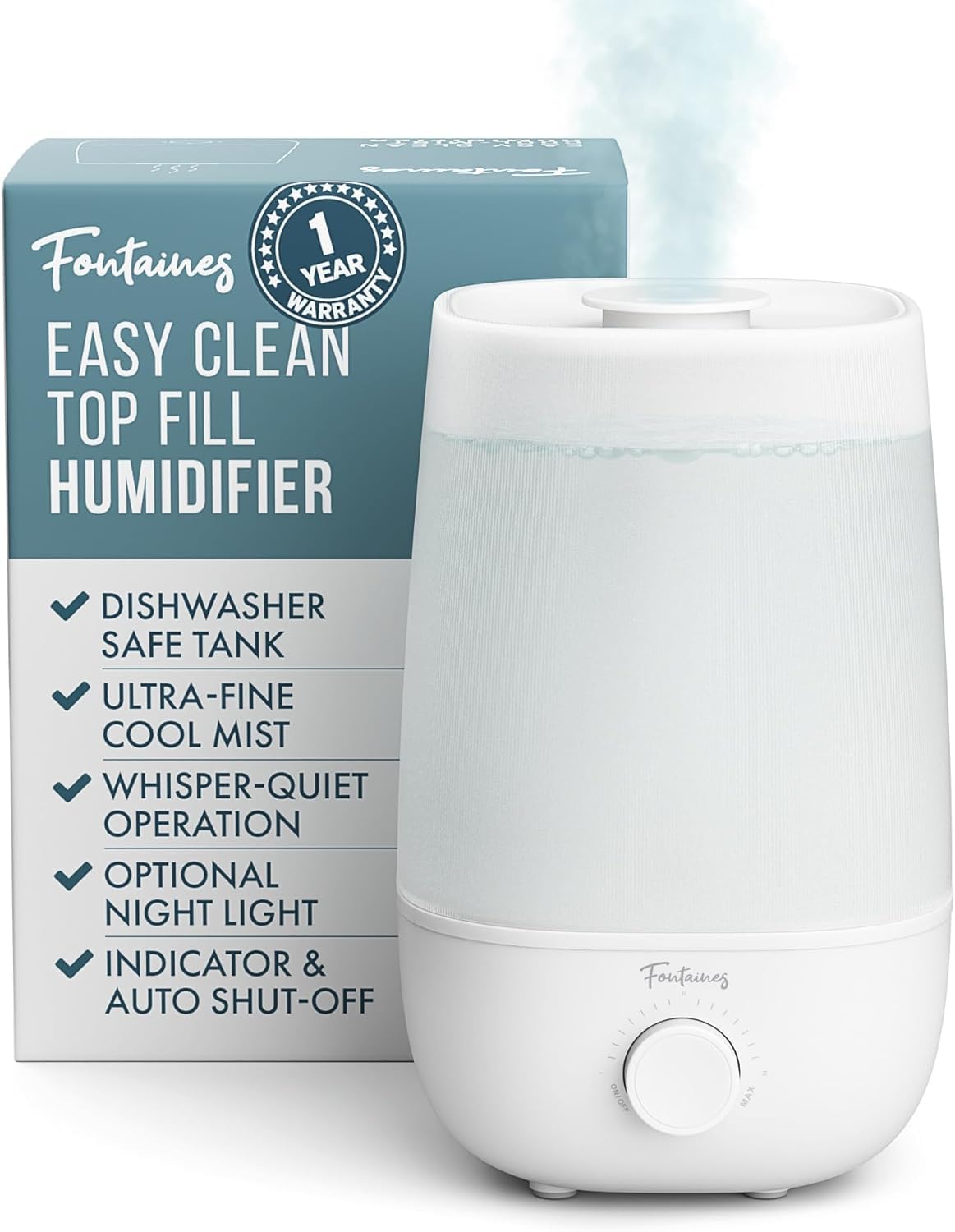 Top-Fill Cool Mist Humidifier - 360° Ultra-Fine Spray, Whisper-Quiet Operation