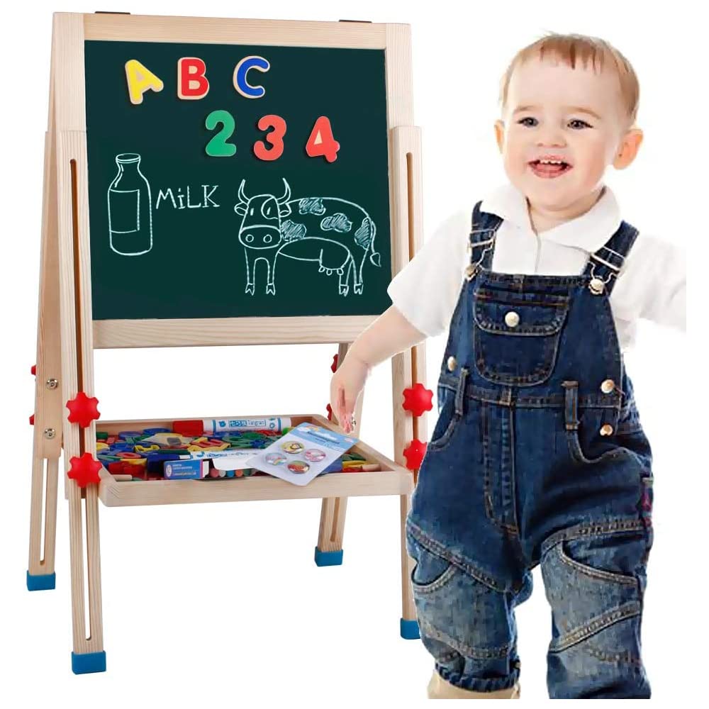 Wooden Art Easel for Kids (Double Sided) - Standing Magnetic