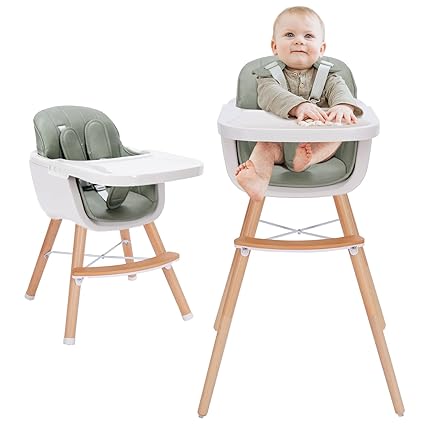 3-in-1 Convertible Wooden High Chair, High Chairs for Babies and Toddlers