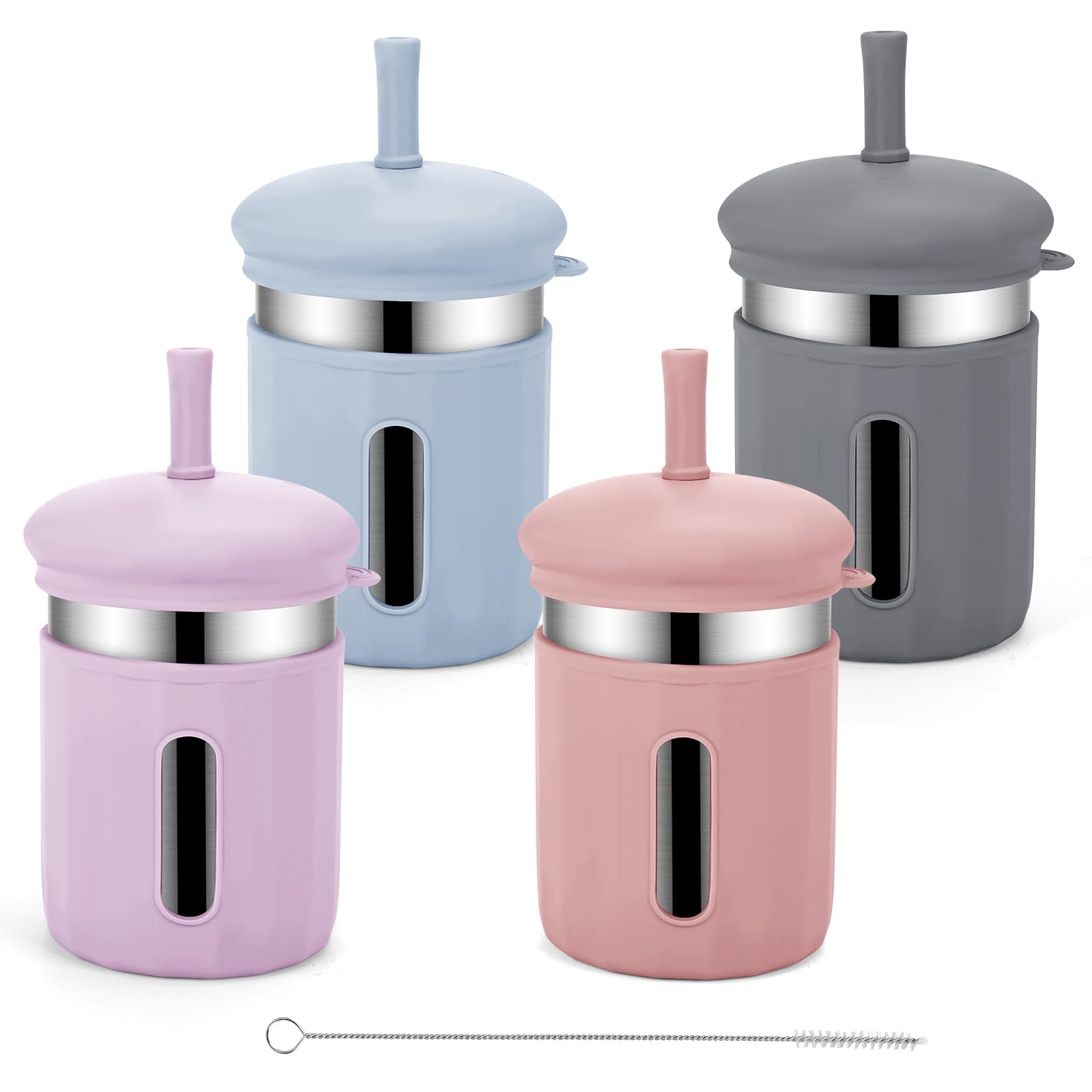 Stainless Steel Kids Cups, 12.51 oz Toddler Tumbler with Straws and Lids