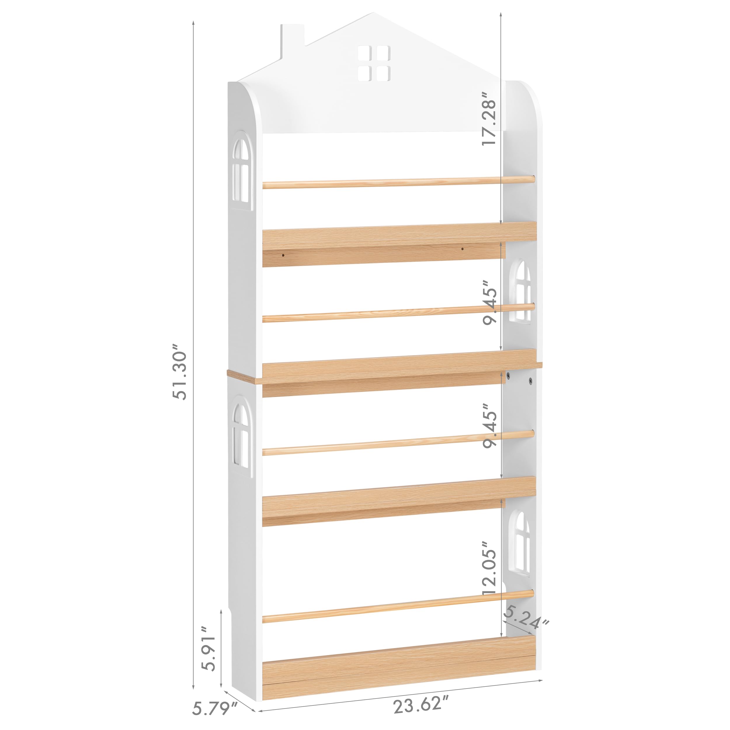 Wall Mounted Kids Bookshelf 4-Tier Storage Organizer