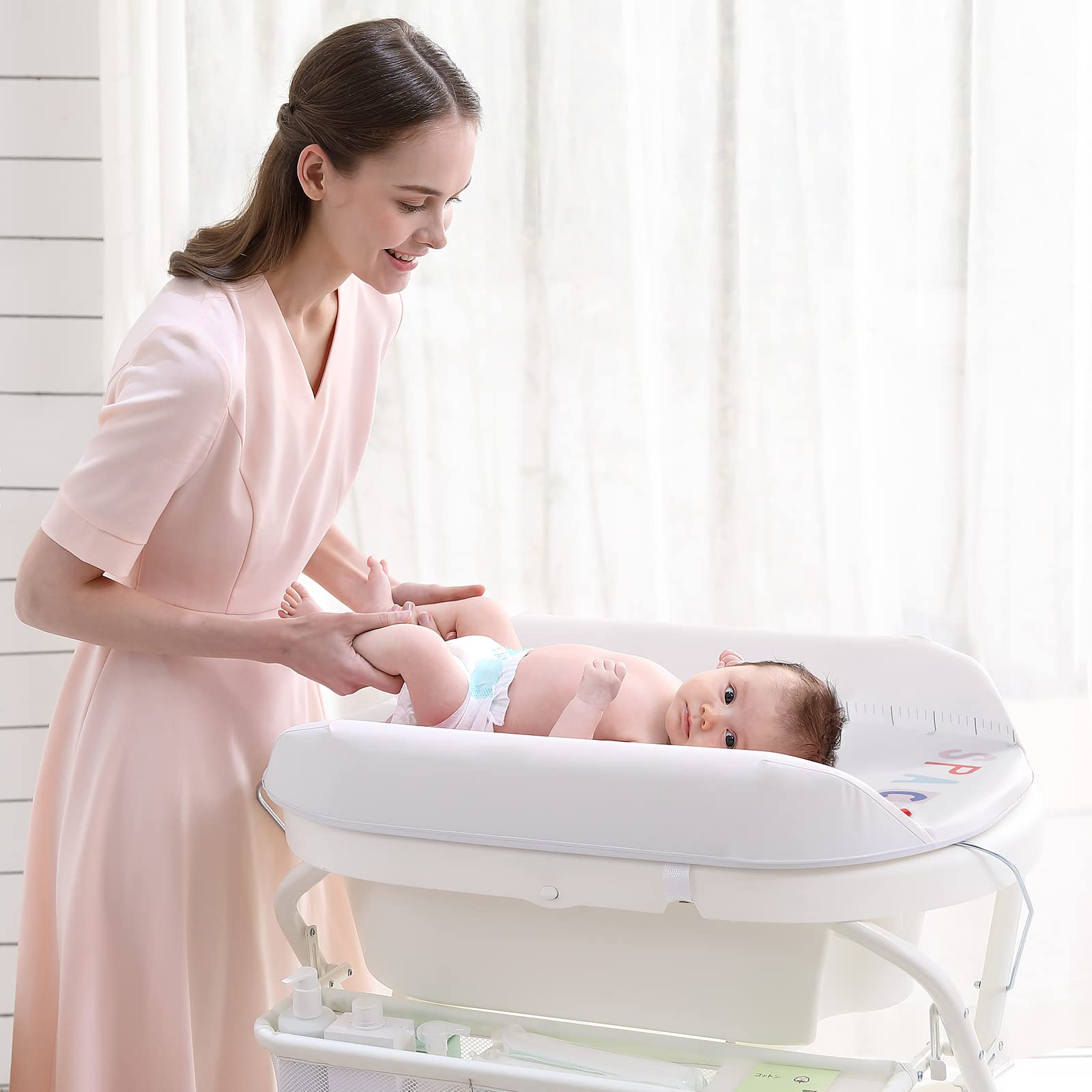 Baby Changing Table with Bathtub, Foldable and Portable Changing