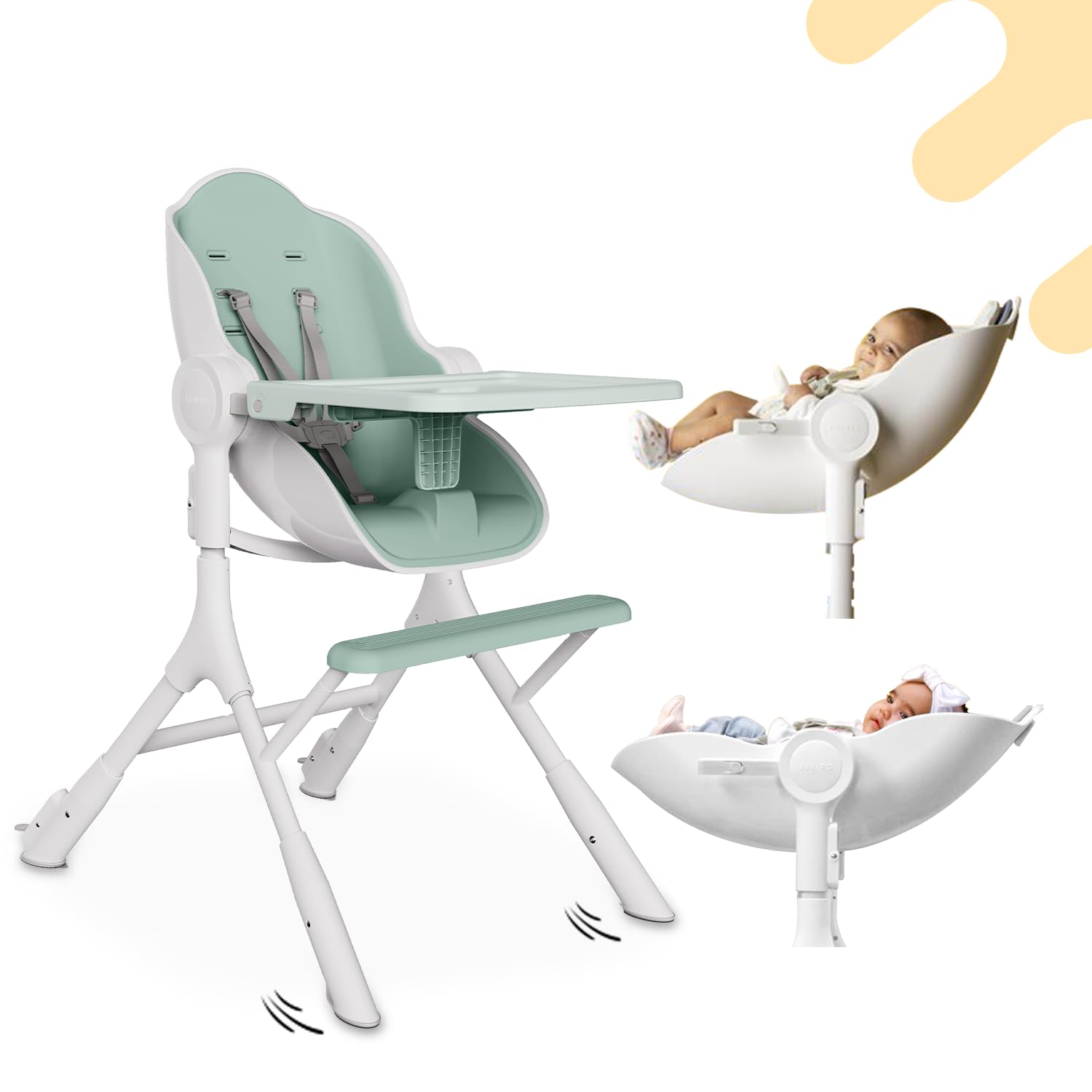 Convertible High Chair & Baby Lounger with Reclining Positions