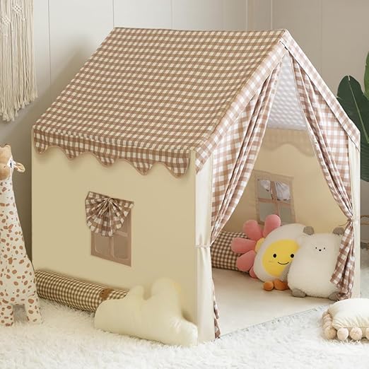 Tent,Large Indoor Play House with Star Lights,Flags and Tote Bags