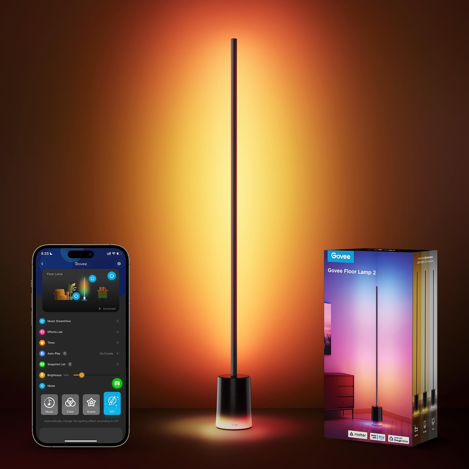 Smart RGBIC Floor Lamp with Matter Support and Music Sync
