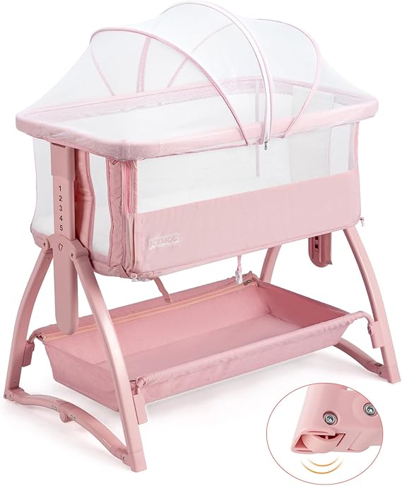 Bedside Sleeper Baby Bassinet with Wheels, Rocking Bassinet for Baby