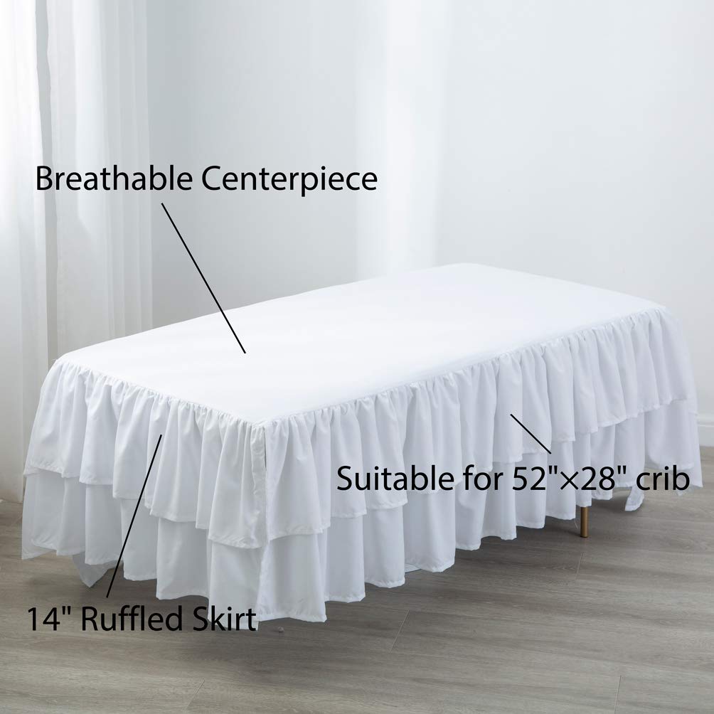 White Ruffled Double Layer Crib Bed Skirt 14 Inch Drop