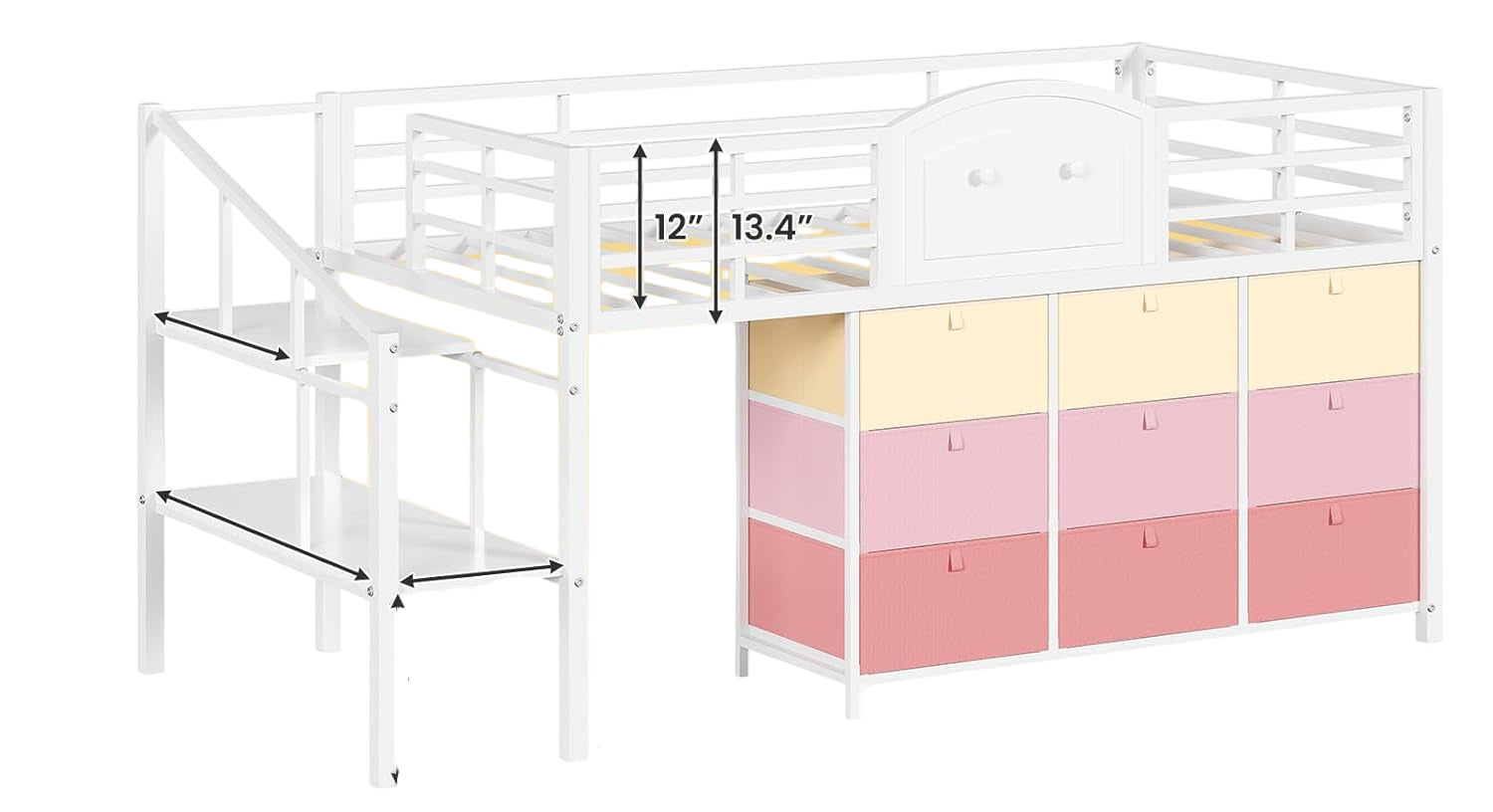 Low Loft Bed Twin Size with 9 Storage Drawers and LED Lights