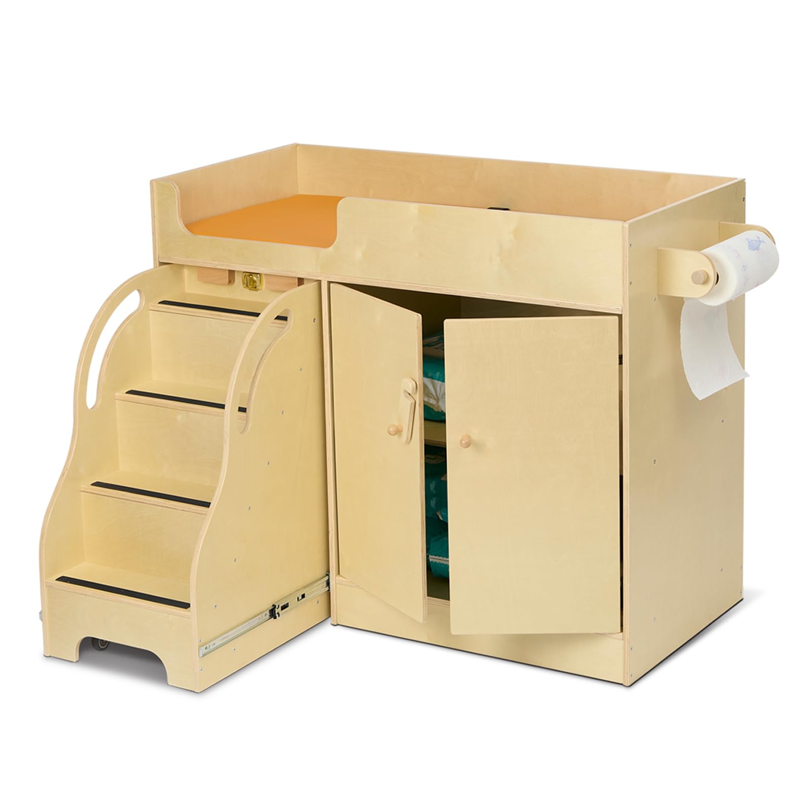 100% Birch Baby Changing Table with Stairs & Storage