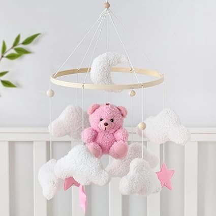 Baby Mobile for Crib Bear Cloud Crib Mobile Handmade Furry Nursery Mobile