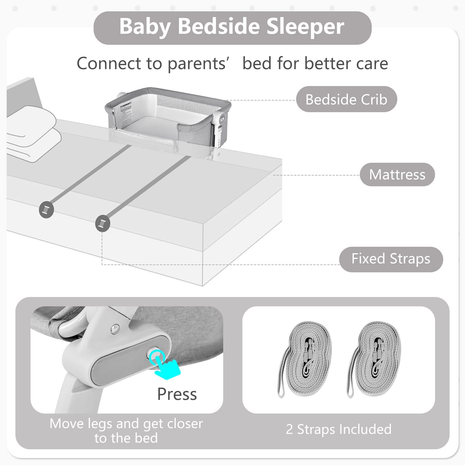 3-in-1 Convertible Baby Bassinet with Bedside Sleeper