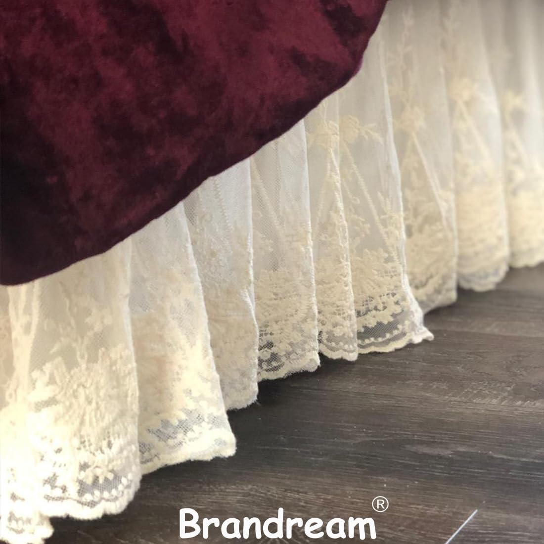 Brandream Lace Bed Skirt Boho Bohemian Girl Baby Nursery Crib Bed Skirt Dust Ruffle - Solid Color Romantic Cream Off White Farmhouse Chic 100% Cotton Ruffle Excellent Quality