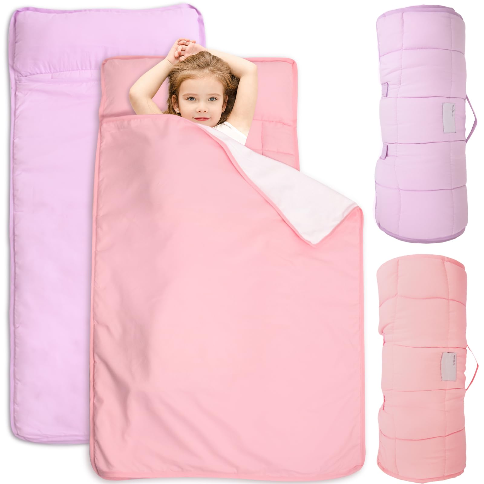 Toddler Nap Mat with Fleece Blanket, Extra Large Kids Sleeping Bag