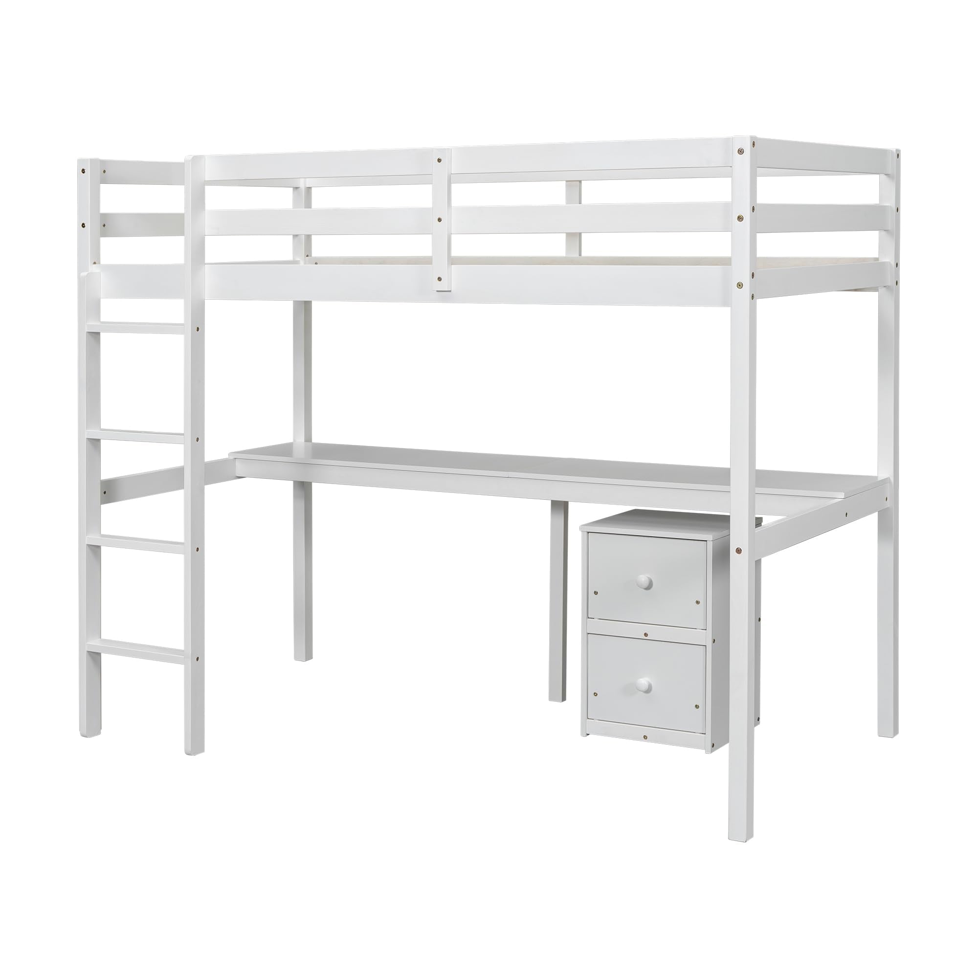 Loft Bed Twin Size with Ladder and Guardrail, Loft Bedframe