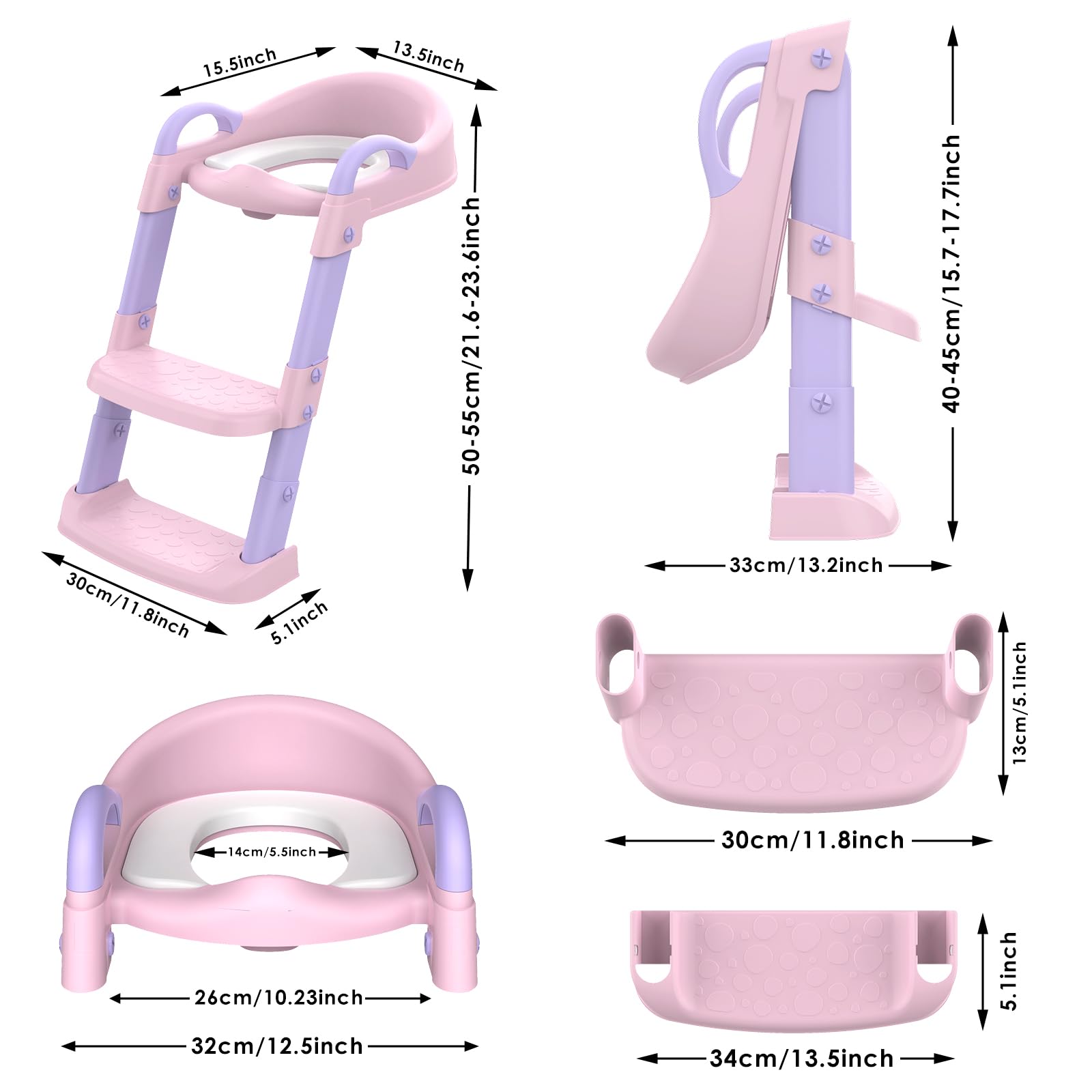 Zieyeen Potty Training Seat with Step Stool Ladder, Toddler Potty Training Toilet for Boys Kids, Potty Chair Adjustable Potty Seat for Toilet with Anti-Slip Wide Steps Splash Guard Safety Handles