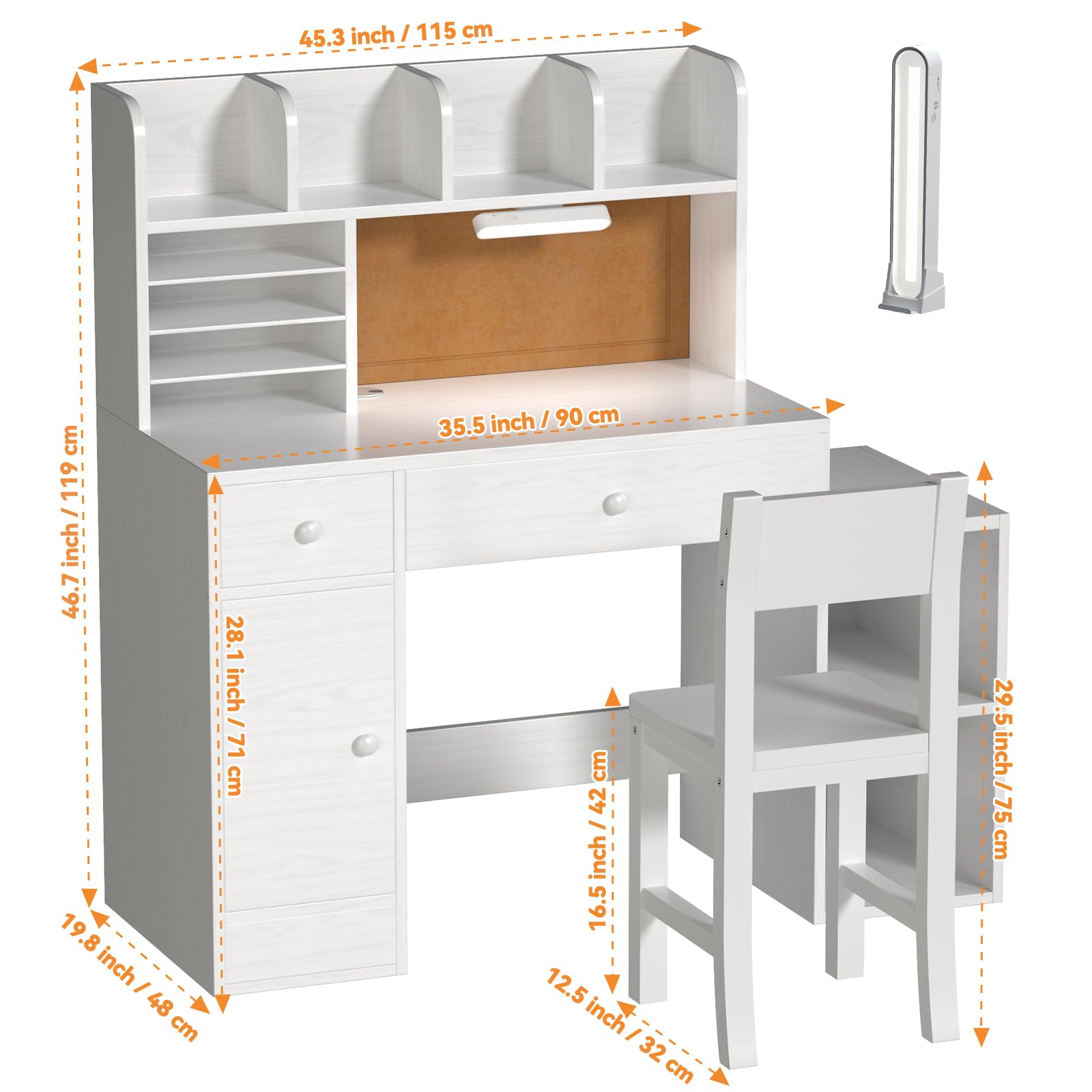 Kids Study Desk and Chair Set with LED Light and Storage