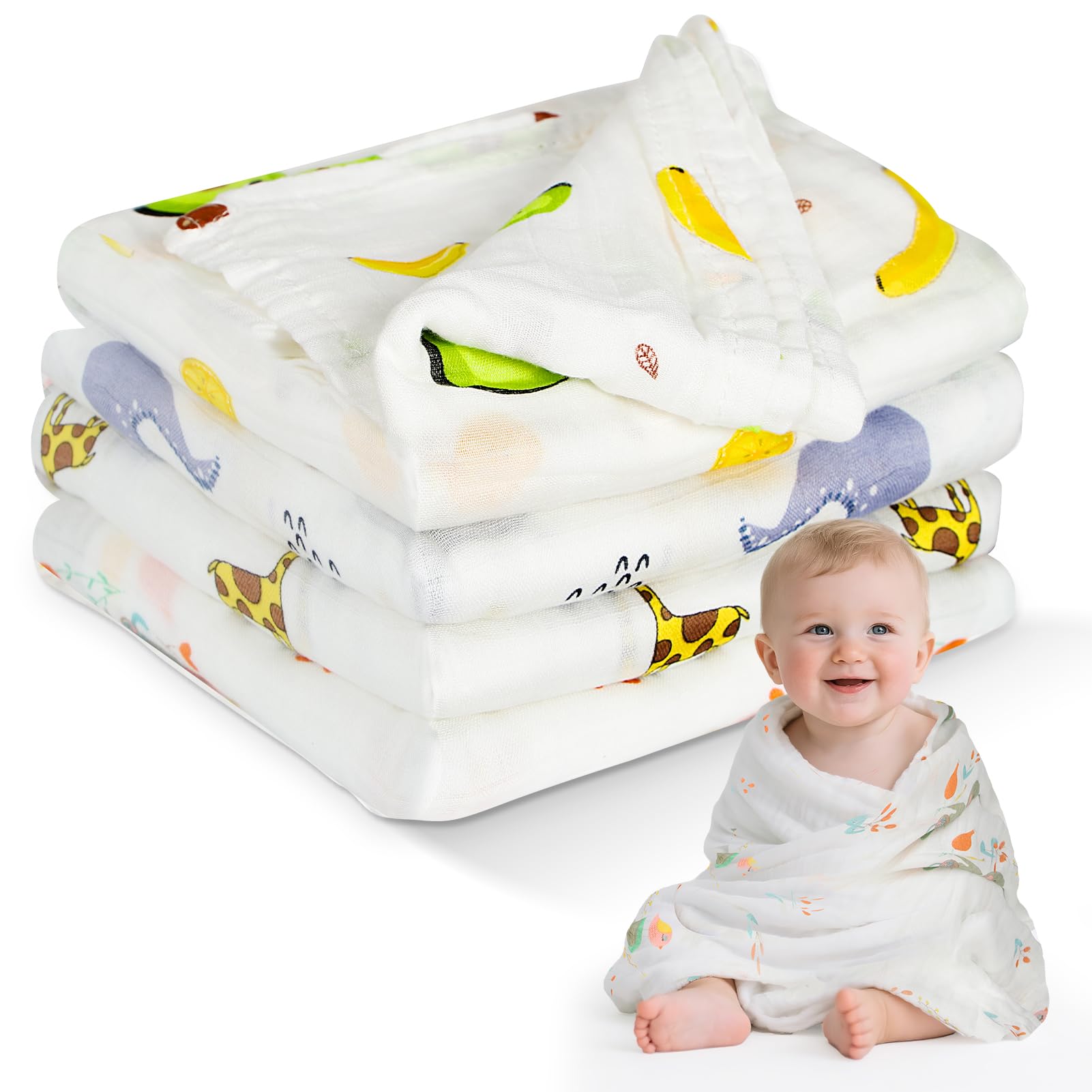 Muslin Swaddle Blankets for Newborn - 4 Pack Breathable Receiving