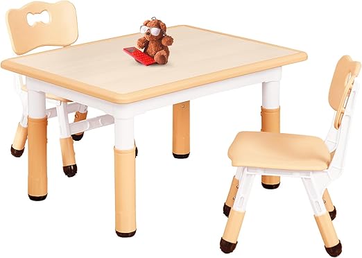 Table and 2 Chairs Set for Ages 3-8, Height Adjustable Toddler Table