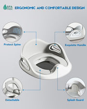 Youocomu Potty Training Toilet Seat, Toddler Toilet Seat Attachment with Safety Handles, Detachable Soft Cushion, Anti-Slip Design and Splash Guard, Baby Toilet Seats for Kids, Boys and Girls (Grey)