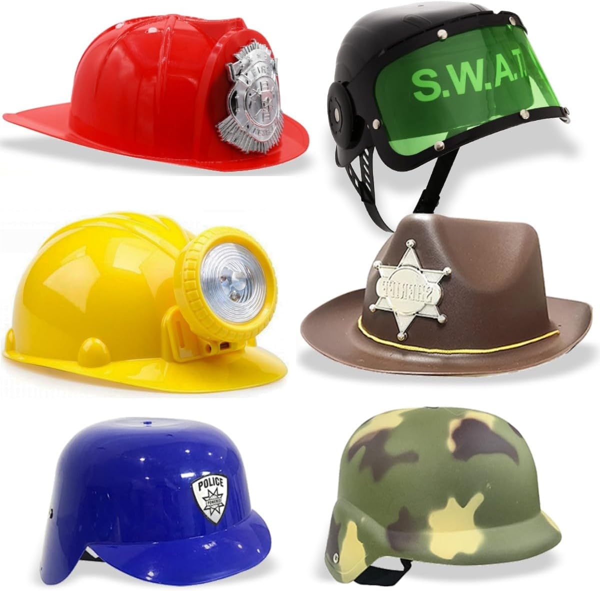 6 PACK - Dress Up Pretend Career Role Play Hard Hats & Helmets