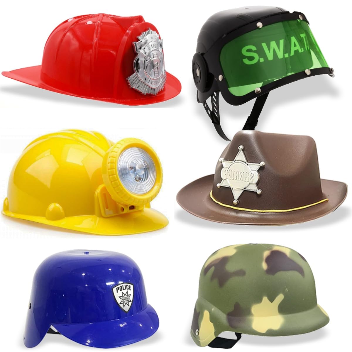 6 PACK - Dress Up Pretend Career Role Play Hard Hats & Helmets