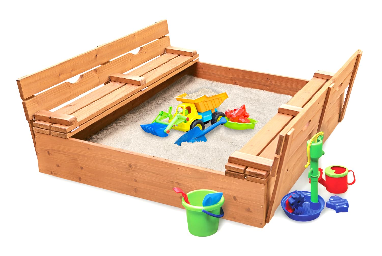 Cedar Sandbox with Lid & Benches - Outdoor Wooden Sandbox for Kids