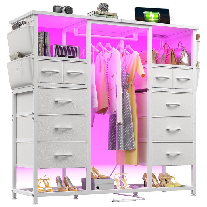 Dressers for Bedroom with Hanging Rack, 10 Drawers Dresser