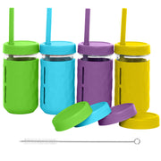 Glass Cups With Lids & Straws, Spill-Resistant Smoothie Jars