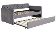 Daybed with Trundle, Velvet Upholstered Twin Size Day Bed