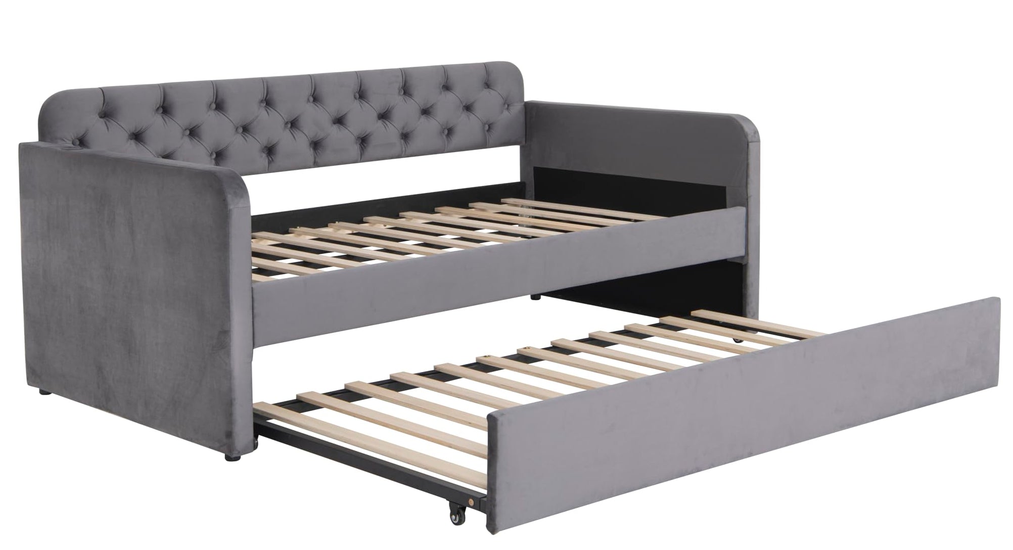 Daybed with Trundle, Velvet Upholstered Twin Size Day Bed