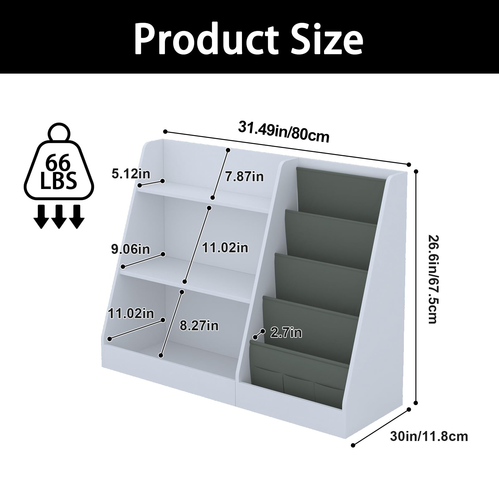 3-Tier Kids Bookshelf with Storage Bags