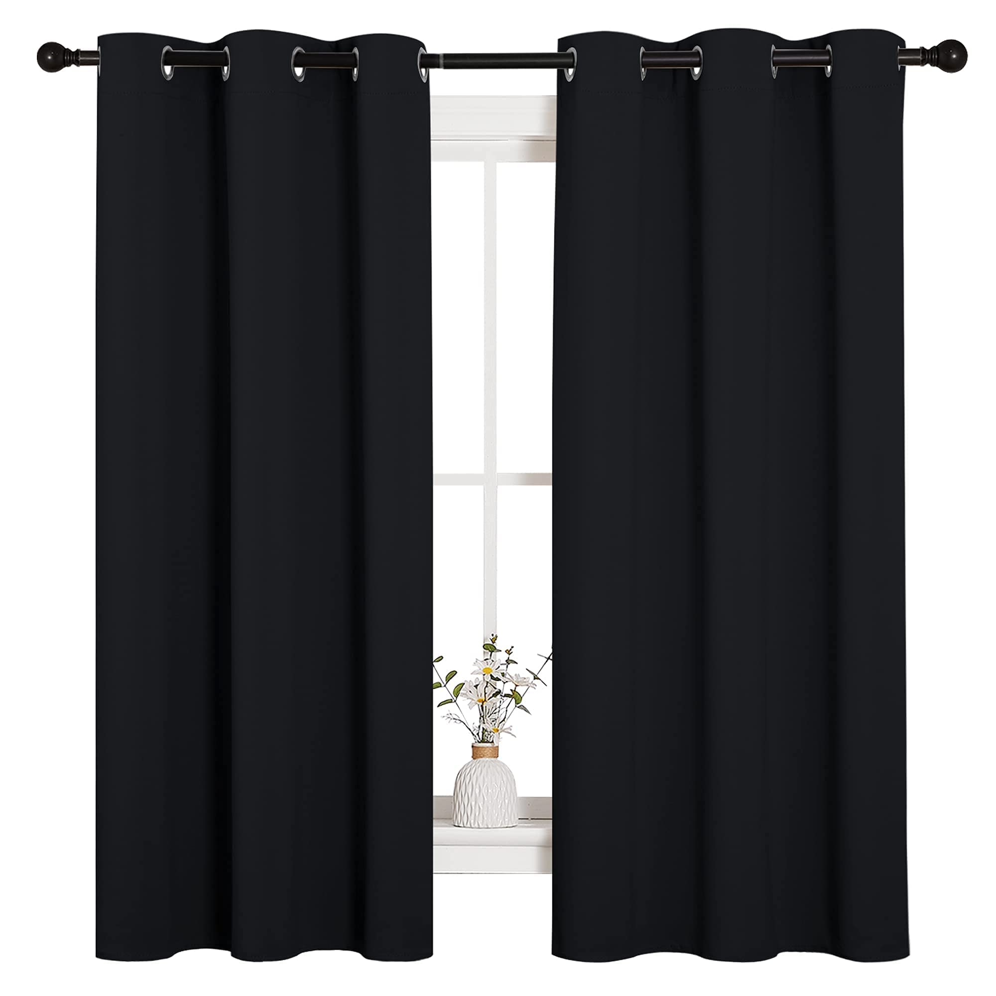 Pitch Black Solid Thermal Insulated Grommet Blackout Curtains/Drapes