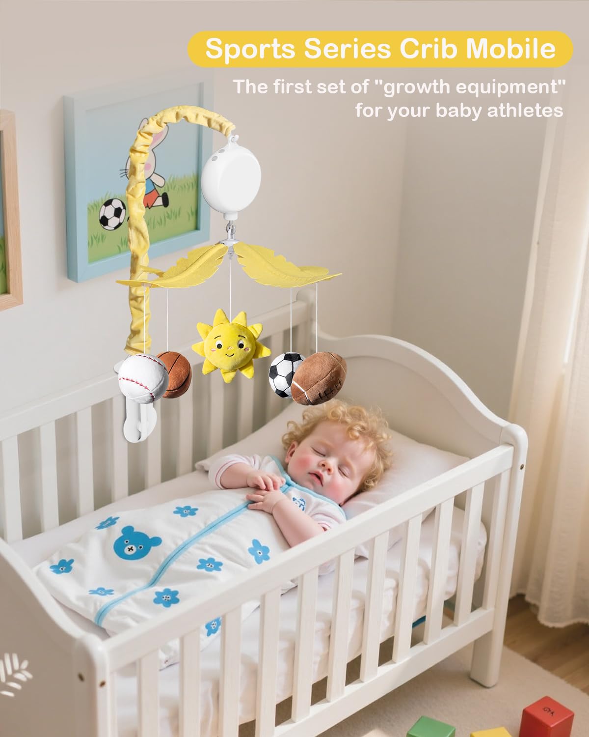 Sport-Themed Baby Crib Mobile with Music and Rotation