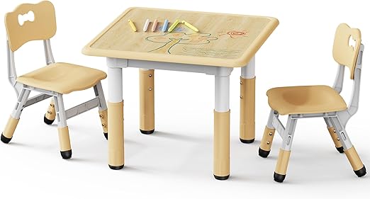 Table and 2 Chairs Set, Height Adjustable Toddler Desk and Chair Set