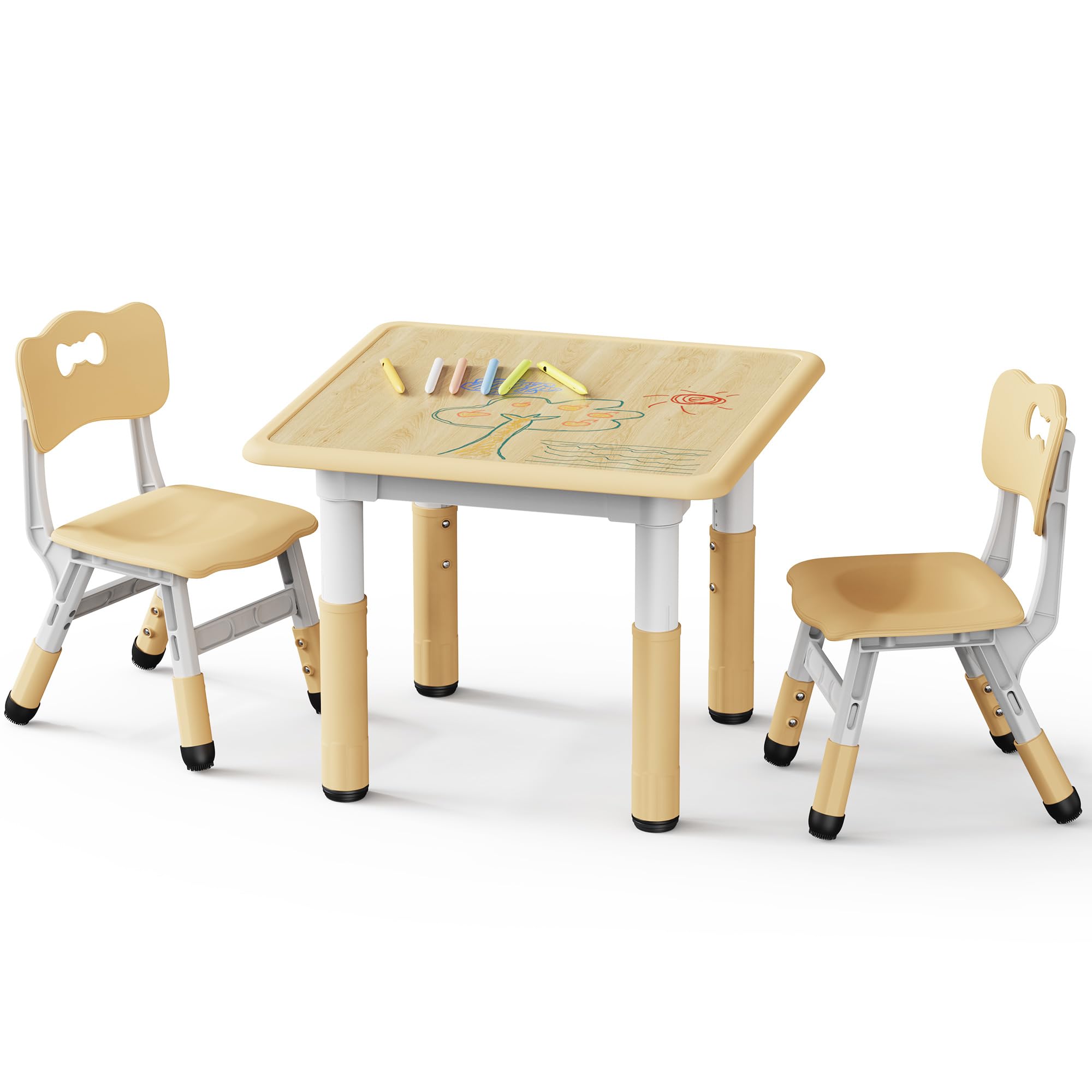 Kids Table and 2 Chairs Set, Height Adjustable Toddler Desk and Chair Set