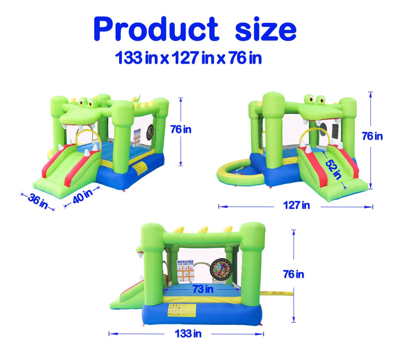 Dinosaur Inflatable Bounce House with Slide and Ball Pit