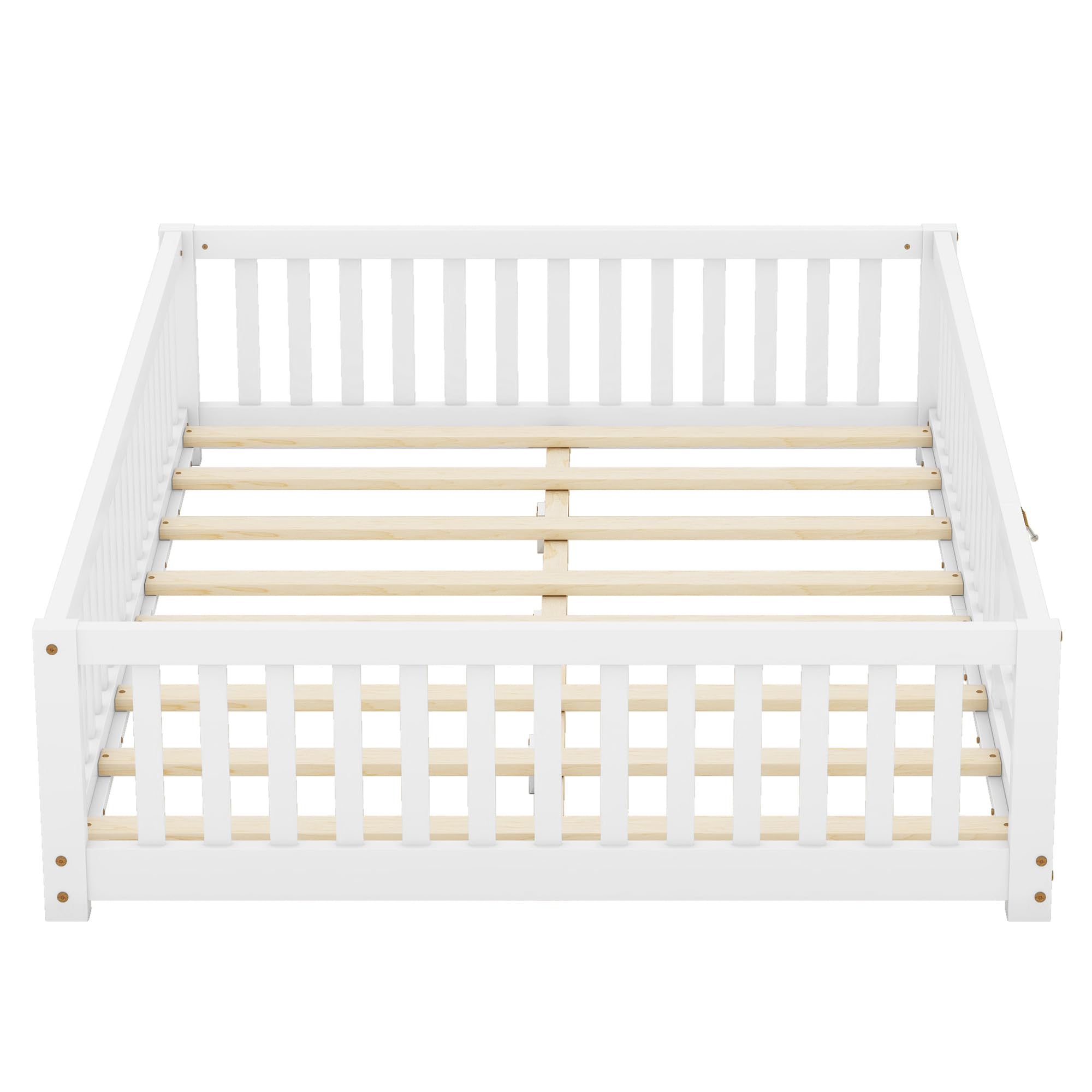Full Size Montessori Floor Bed with Fence and Door