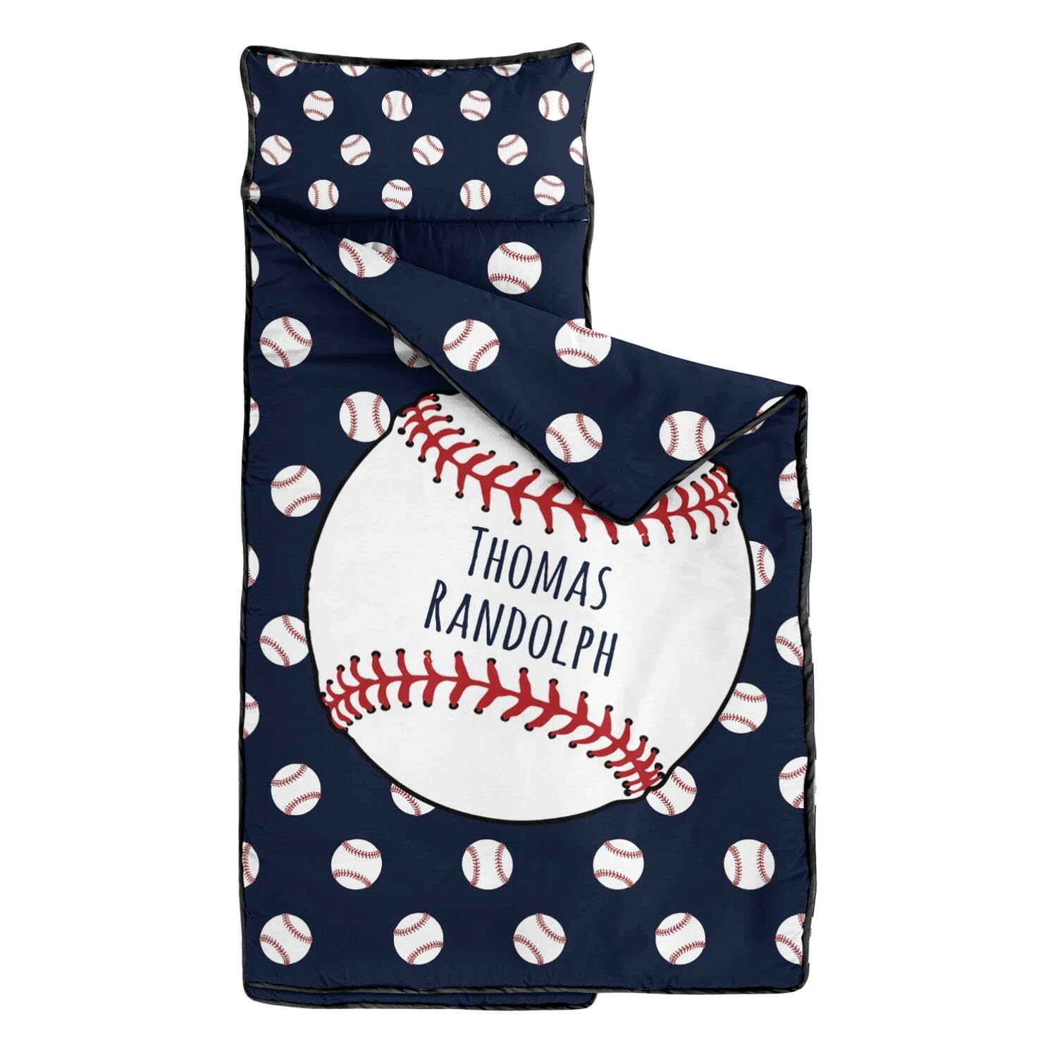 Baseball Toddler Nap Mat for Boys – Custom Name Sleeping Bag with Pillow