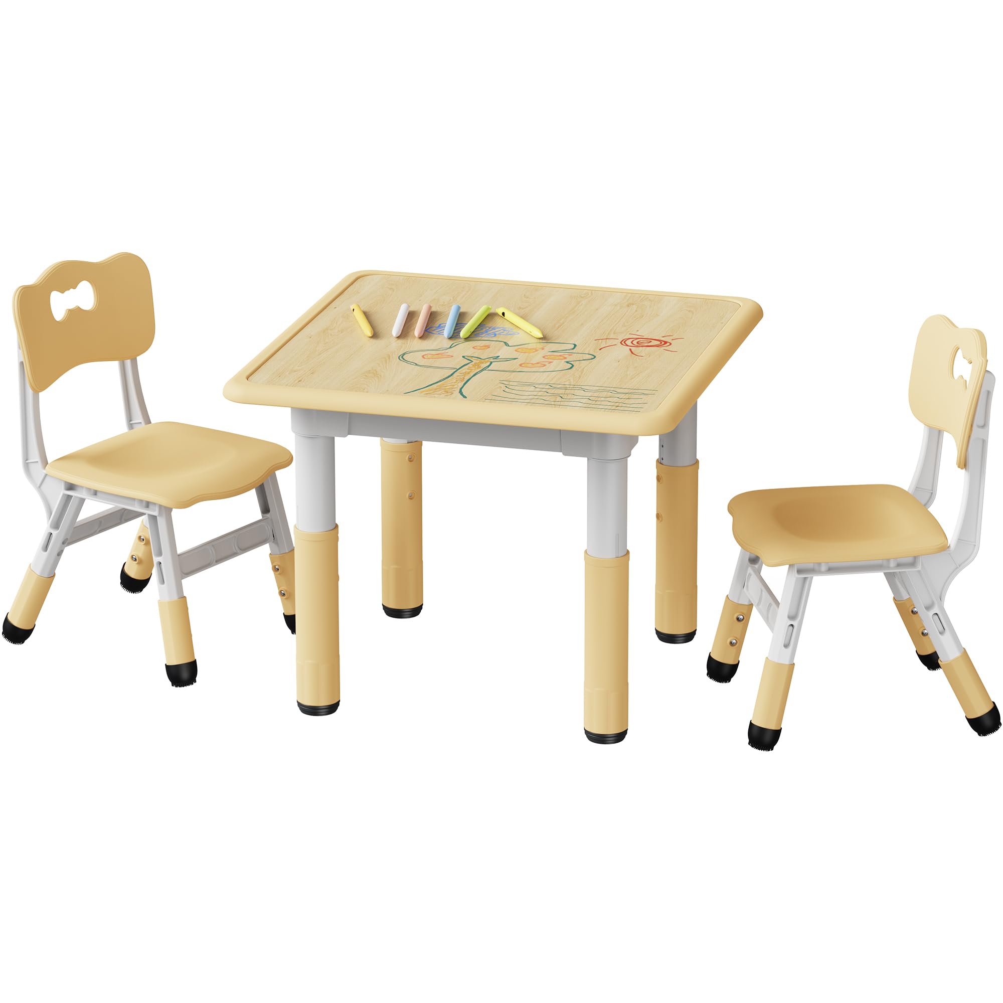 Kids Table and 2 Chairs Set, Height Adjustable Toddler Desk and Chair