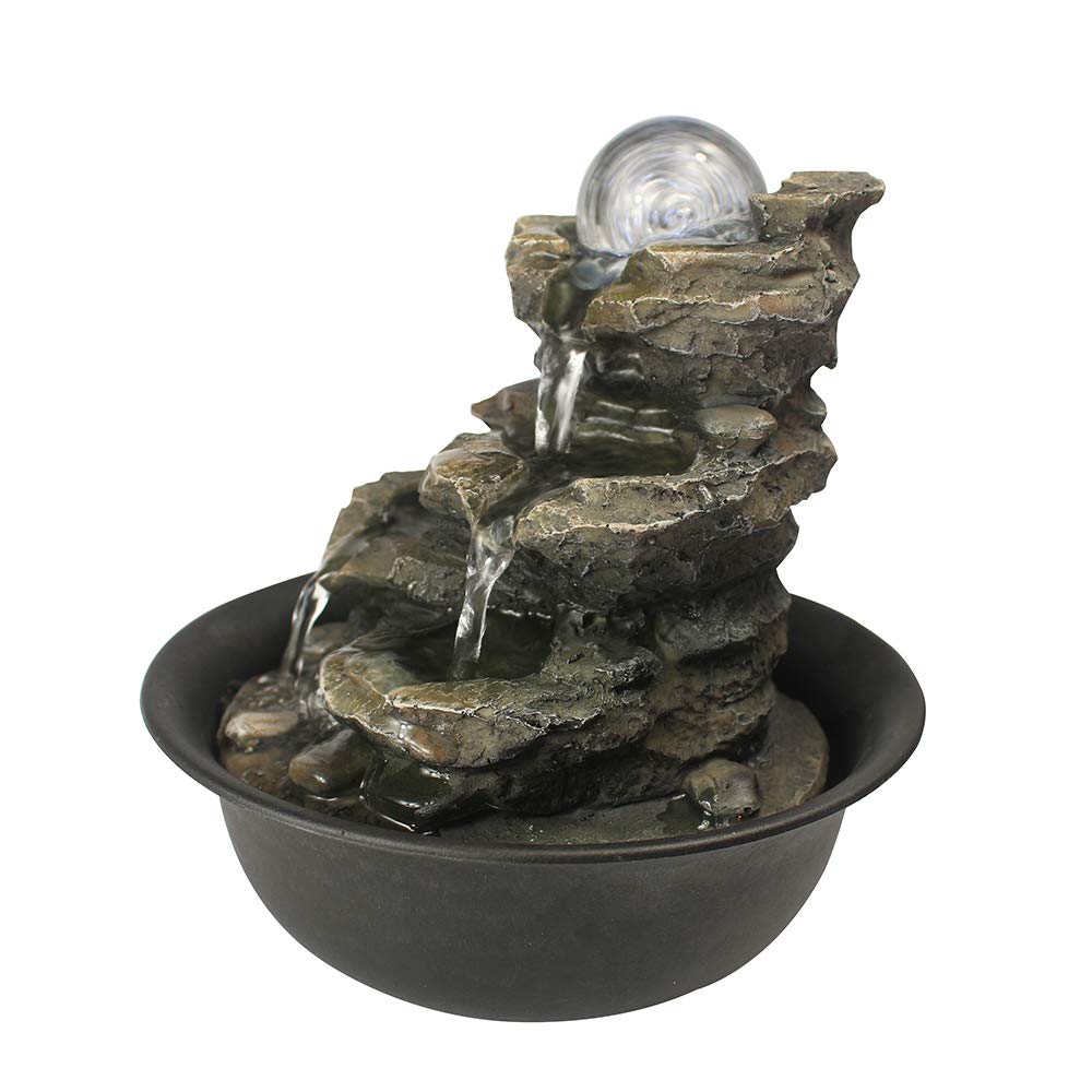 Spinning Orb Rock Cascading Tabletop Fountain, Zen Meditation Indoor