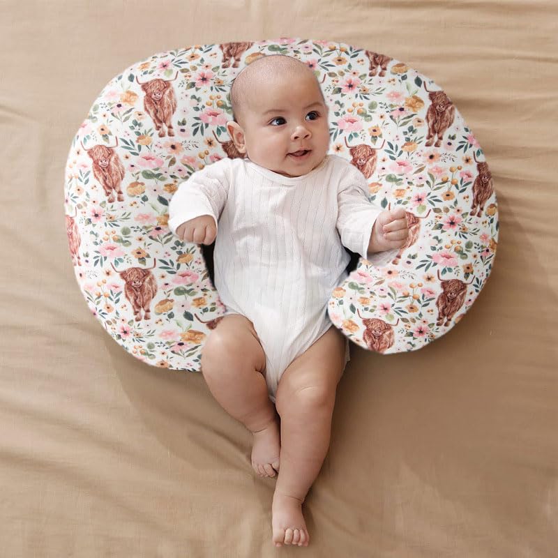 Little Jump 2 Pack Nursing Pillow Covers, Stretchy Removable Case for Breastfeeding Pillows, Ultra Soft Comfortable Slipcover for Baby Girls Western Cowgirl Boots Hats Highland Cows (2 Pack Cowgirl)
