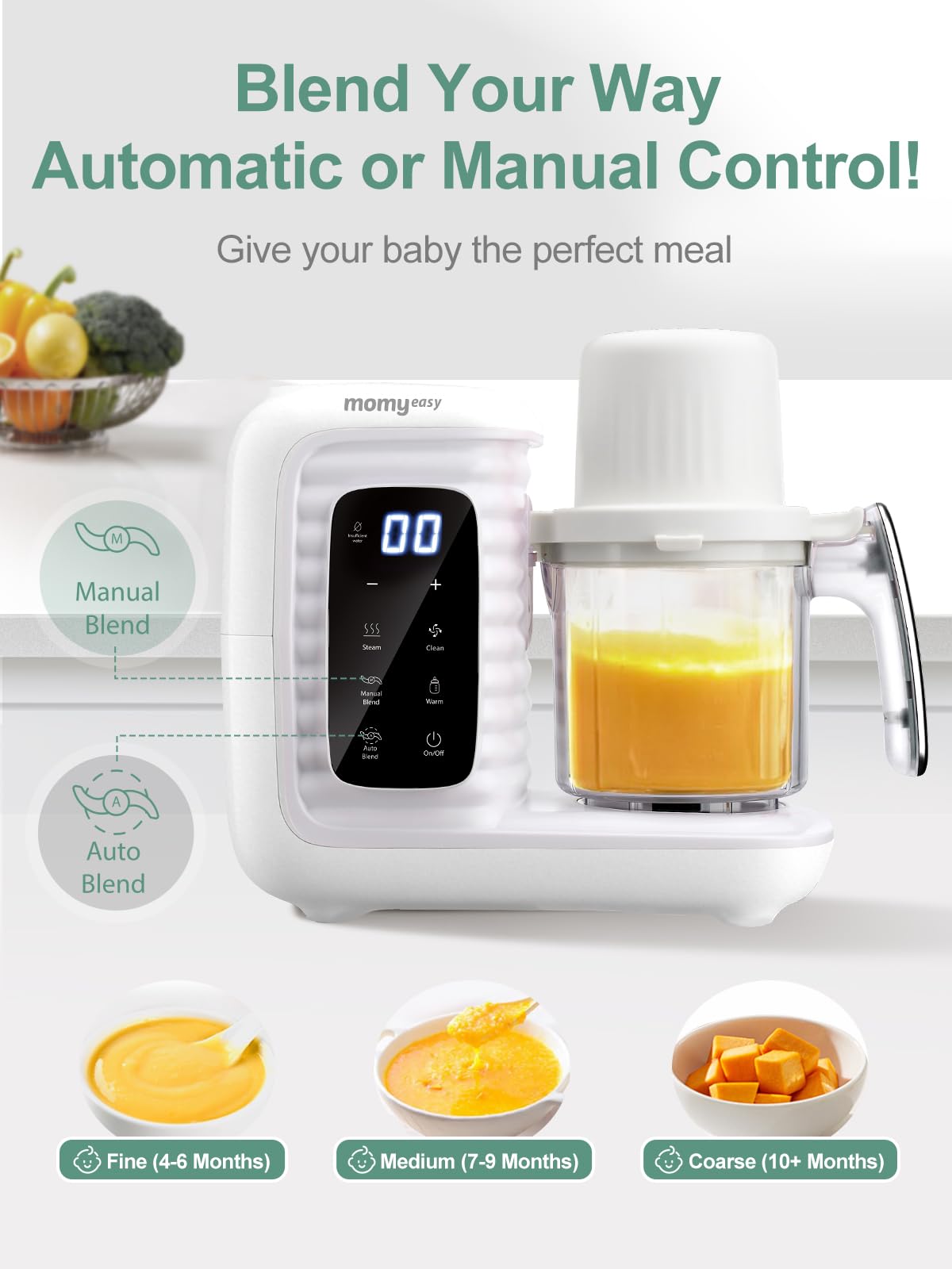 MOMYEASY Baby Food Maker, Multifunction Baby Food Processor Chopper Grinder, Baby Food Steamer and Puree Blender in-One, with Bottle Warmer, Auto Cooking & Grinding