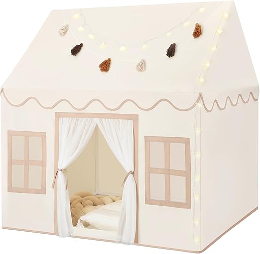 Kids Play Tent Indoor: with Mat, Tassel Garland, Star Lights